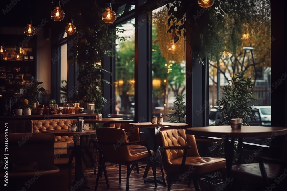 Atmospheric coffee shop ambiance with soft lighting and the aroma of freshly brewed coffee Atmospheric coffee shop ambiance with soft lighting and the aroma of freshly brewed coffee