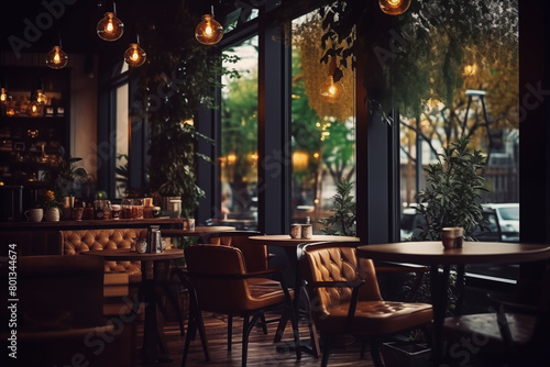 Atmospheric coffee shop ambiance with soft lighting and the aroma of freshly brewed coffee
