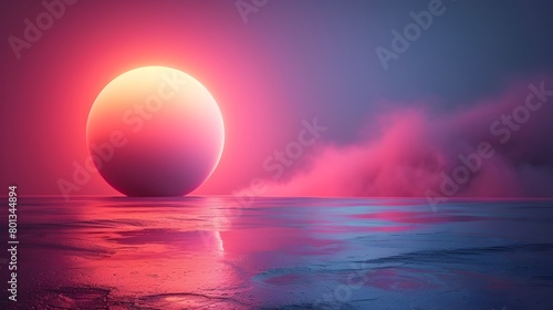 Minimalist Glowing Orb Over Serene Purple Horizon Landscape