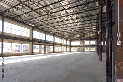 nterior of a steel frame and concrete slab construction of an industrial building