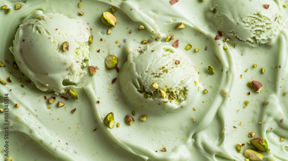 Pistachio ice cream with finely chopped nuts for a delicious crunch and vibrant colors Pistachio ice cream with finely chopped nuts for a delicious crunch and vibrant colors
