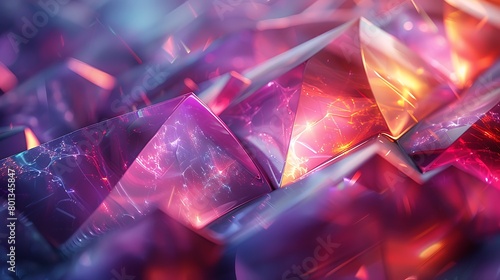 Visualize a composition where holographic triangles overlap and intersect with one another, each edge and corner shimmering with a different hue—from electric violet to metallic silver.