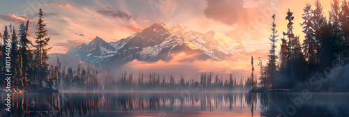 Sunset Serenity: A Panoramic View of a Tranquil National Park photo