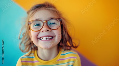 Child happily posing with their glasses on, their cheerful expression radiating positivity and happiness