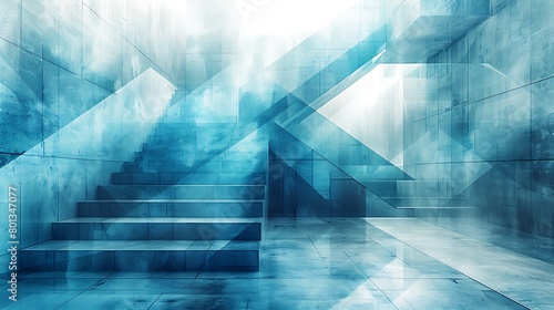 Create a high-resolution digital image that showcases an abstract architectural layout using light blue triangles that mimic steel beams in construction.