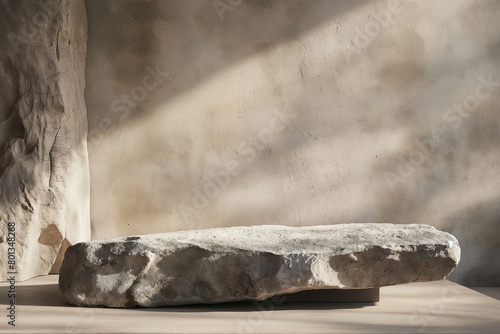 Stone podium for display product. Background for cosmetic product branding, identity and packaging.  Product placement mockup design background. 