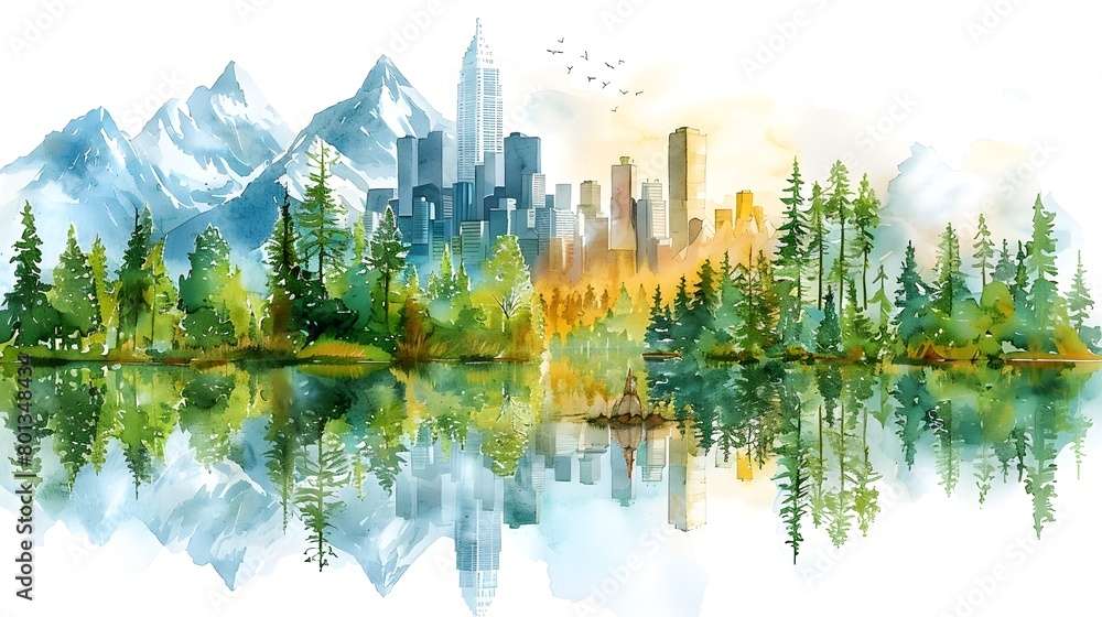 Naklejka premium Harmonious Coexistence A Sustainable Urban Landscape Embracing Nature