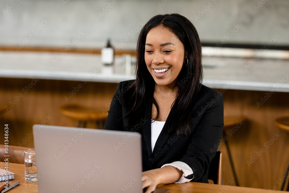 Businesswoman in online meeting, working from home Businesswoman in online meeting, working from home