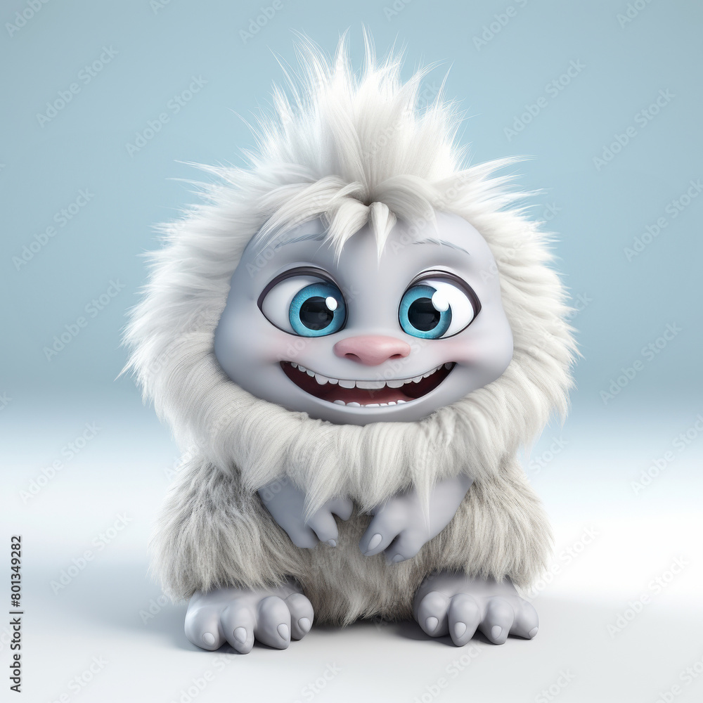 An adorable 3D cartoon model of a small monster with fluffy fur, a red nose, and small teeth is smiling with a friendly and innocent face. An adorable 3D cartoon model of a small monster with fluffy fur, a red nose, and small teeth is smiling with a friendly and innocent face.