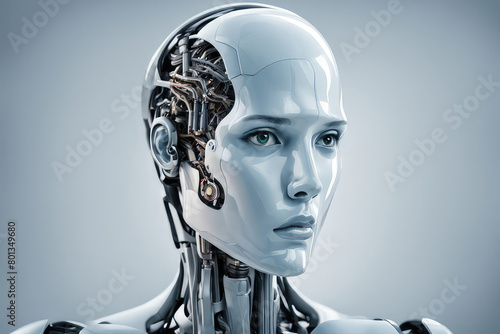 humanoid robot on a light background, space for text