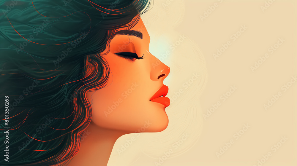 Side view of a beautiful woman with closed eyes, femininity banner with copy space Side view of a beautiful woman with closed eyes, femininity banner with copy space
