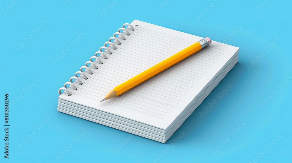 3D icon of a notebook and pencil, set against a blue backdrop, representing reminders, checklists, and education. Vector illustration 3D icon of a notebook and pencil, set against a blue backdrop, representing reminders, checklists, and education. Vector illustration