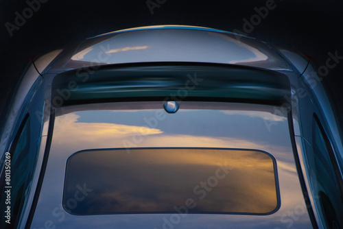 High angle view of car at sunset photo