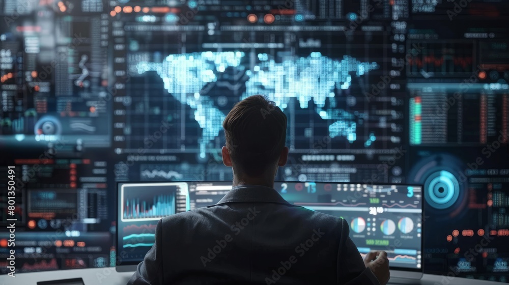 Businessman analyst working with digital finance business data graph showing technology of investment strategy for perceptive financial business decision. Digital economic analysis, Generative AI Businessman analyst working with digital finance business data graph showing technology of investment strategy for perceptive financial business decision. Digital economic analysis, Generative AI