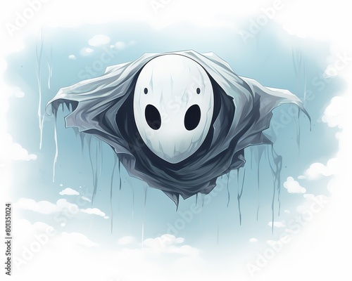 The image is a watercolor painting of a Hollow Knight character photo