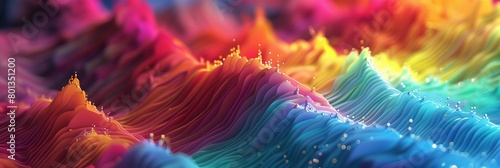 3d waves Arrangement of Flowing Paint pattern on the subject of design, creativity and imagination to use as wallpaper for screens and devices panorama