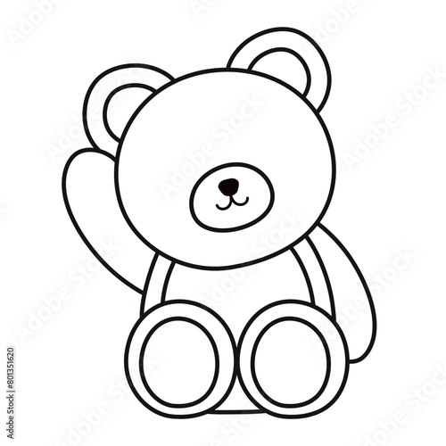 Black Outline Little Bear Wild Animal in Cute Cartoon Vector Illustration