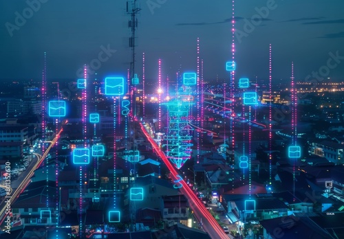 Smart city utilizes 5G, LPWA for wireless communication, enhancing connectivity and efficiency. photo