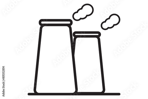 
Cooling tower line icon set. Thermal nuclear power plant tower icon in black color. Nuclear reactor station steam chimney icon in black color for ui designs.