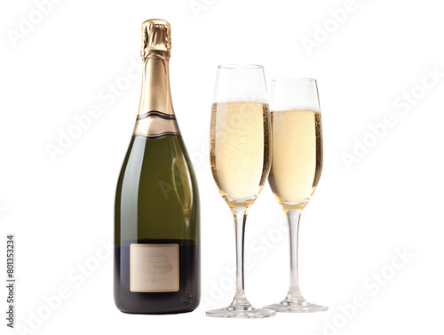 a bottle of champagne and two glasses