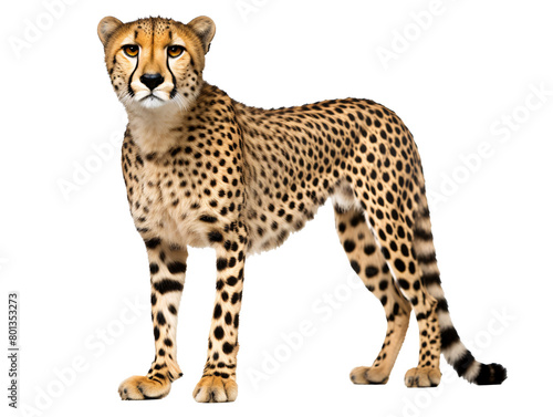 a cheetah standing on a white background