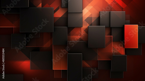 Abstract pattern background, rectangular geometric shapes, black, red, brown colors, cube, texture, shape. 3D render design illustration.
