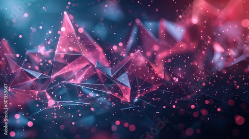 3d abstract background with geometric. Concept new technology and dynamic motion. Digital data visualization.Diamond prism. Polygonal crystals. Bright figure in starry cosmos. Glowing triangles