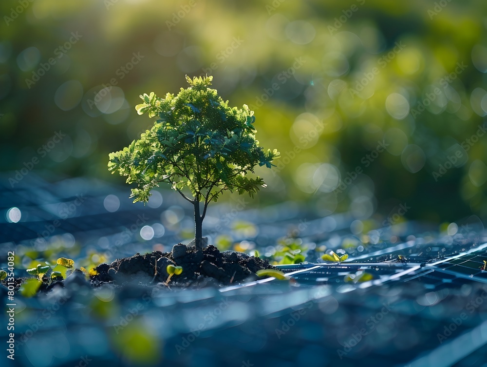 Dynamic Tree Amid Solar Panels Embodying Sustainable Energy and Environmental Harmony Dynamic Tree Amid Solar Panels Embodying Sustainable Energy and Environmental Harmony