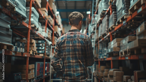 A large warehouse operator checking data at warehouse. Generative AI.
