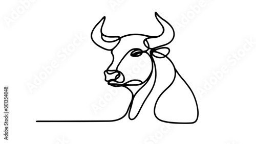A continuous line drawing of a bull head
