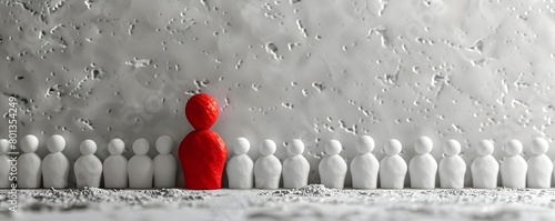 Distinct Red Figure Among White Shapes Emphasizes Diversity and Individuality
