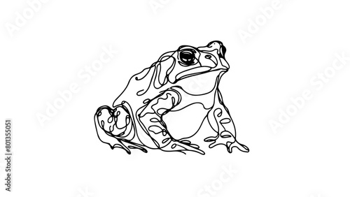 A continuous line drawing of a realistic toad