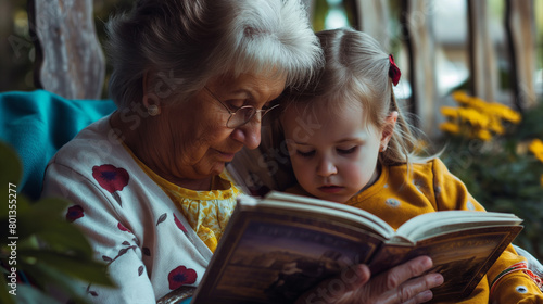 Idosa lendo um livro para sua neta  photo