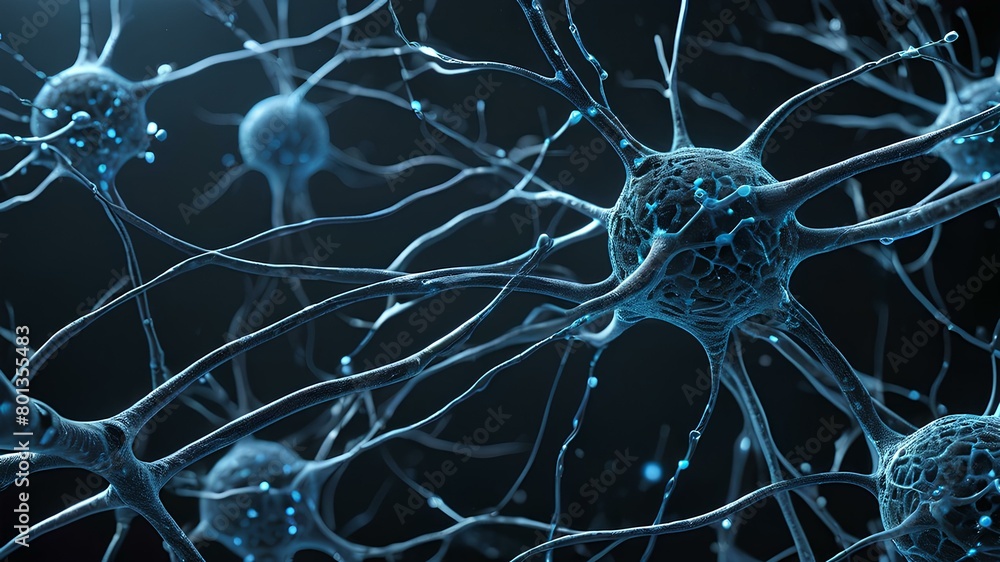 Human neurons and electrical cells connections and design with blue and ...