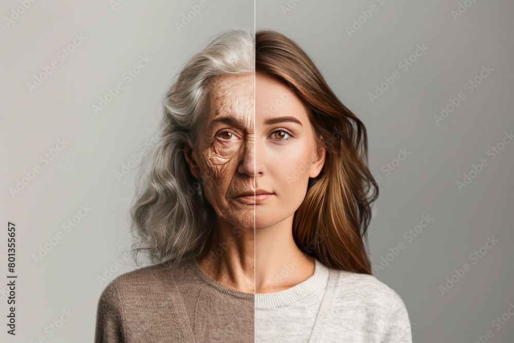 Obraz premium Comprehensive skin care in aging portraits supports generational bleaching, showcasing breakthroughs in Atrophic crinkling rhytid treatments and face lifts.