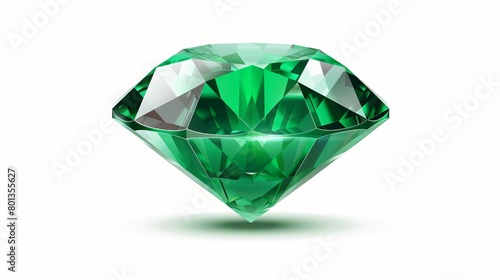 Beautiful green emerald gemstone displayed on a white background in vector illustration format.