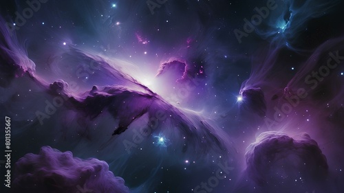 Abstract background of space and galaxies with nebulas and interstellar clouds with blue and purple theme color full of beauties. AI Generated © MoezZ
