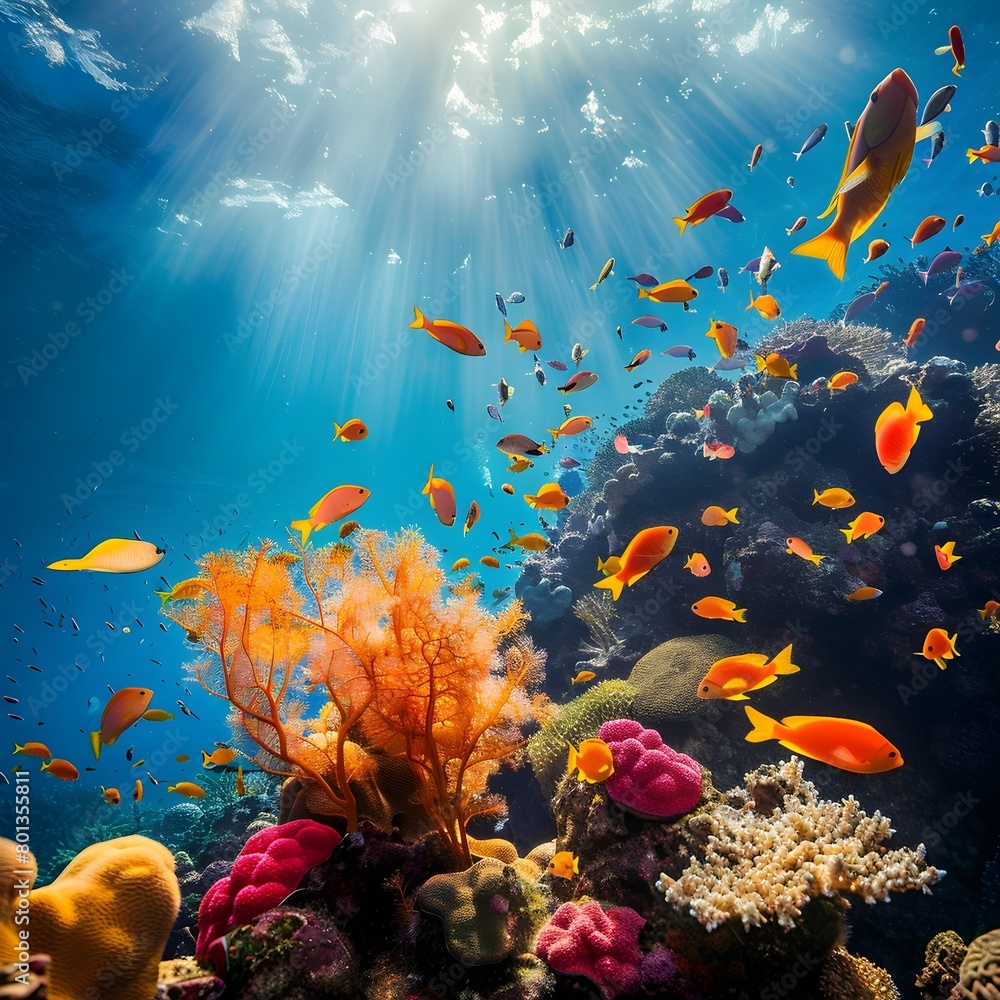 Vibrant Underwater Coral Reef Teeming With Colorful Marine Life