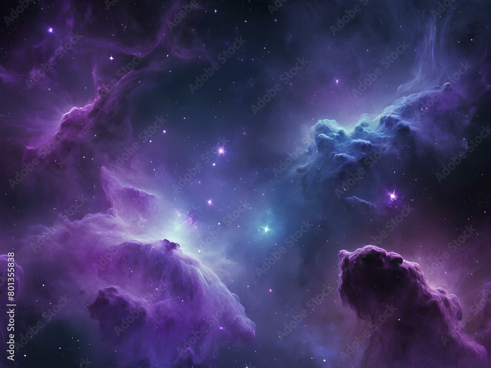 Abstract background of space and galaxies with nebulas and interstellar clouds with blue and purple theme color full of beauties. AI Generated