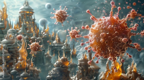 A highly detailed painting of a virus floating in a surreal dreamscape photo