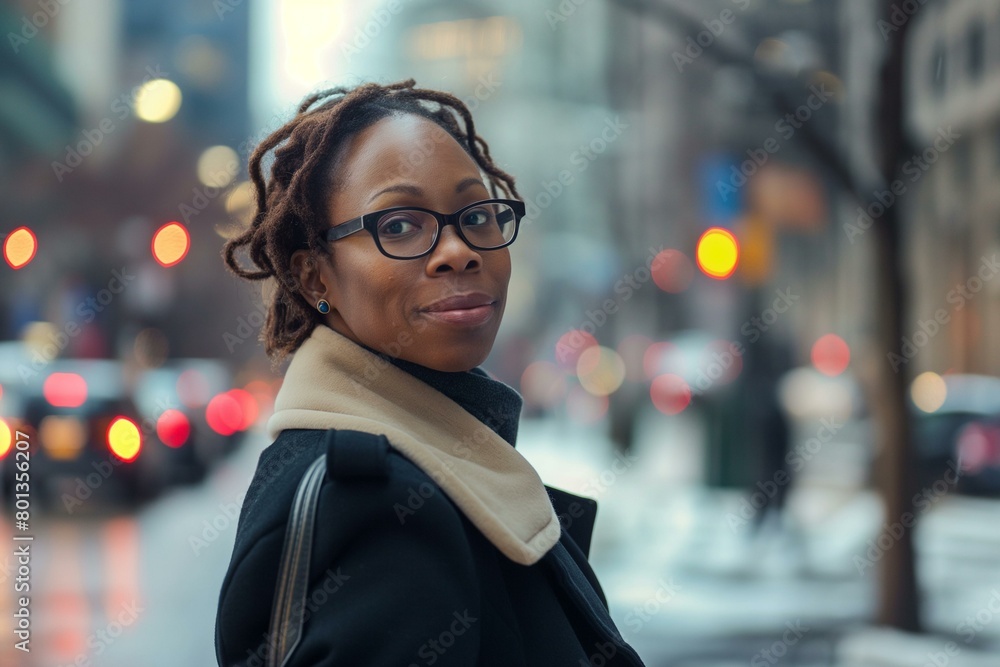 Confident Businesswoman of Color Walking in Urban Environment Confident Businesswoman of Color Walking in Urban Environment