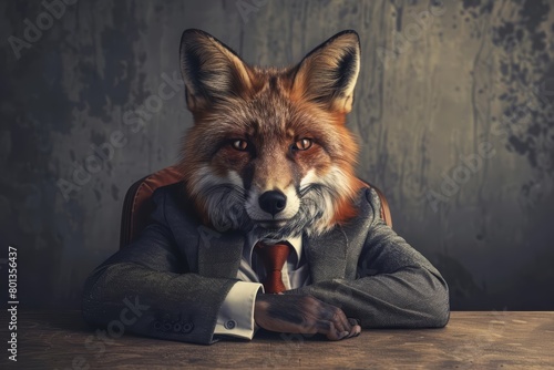 A foxheaded boss exemplifies cunning and strategy, navigating business challenges with sharp acumen, business concept