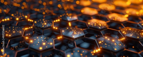 A honeycomb structure filled with glowing orbs, symbolizing the decentralized and secure nature of a blockchain network 