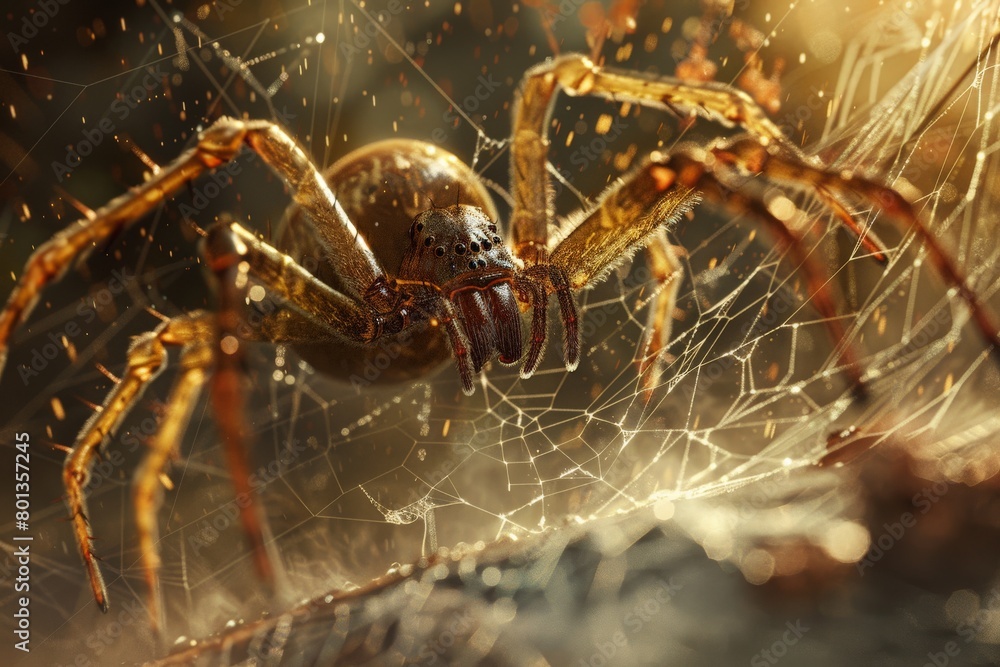 A macro shot of a house spider spinning its web, showcasing the delicate silk threads and the spiders movement with incredible detail A macro shot of a house spider spinning its web, showcasing the delicate silk threads and the spiders movement with incredible detail