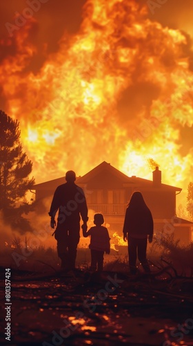 Family watches their home engulfed in flames  a poignant fire disaster scene
