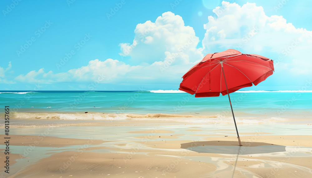 Red umbrella on a summer beach