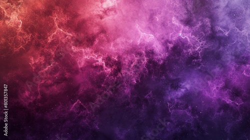 Rich and colorful interstellar clouds swirl around in a cosmic dance, rendered in shades of purple and pink against a dark star-filled background.