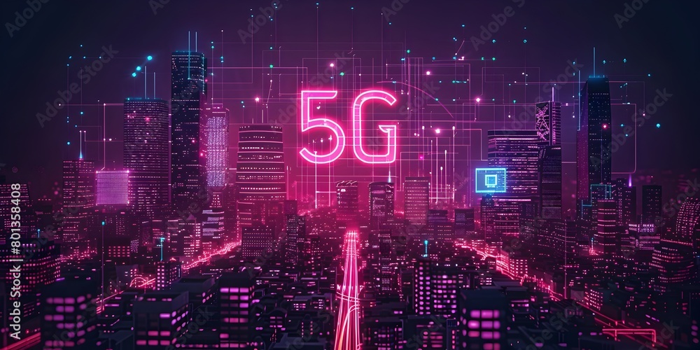 Illuminated 5G Cityscape Showcasing the Future of Wireless Technology and Urban Innovation Illuminated 5G Cityscape Showcasing the Future of Wireless Technology and Urban Innovation