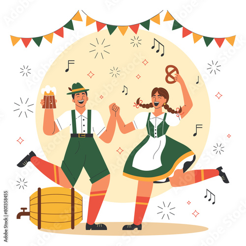 Bavarian Couple Dancing on Oktoberfest Scene (ID: 801358455)