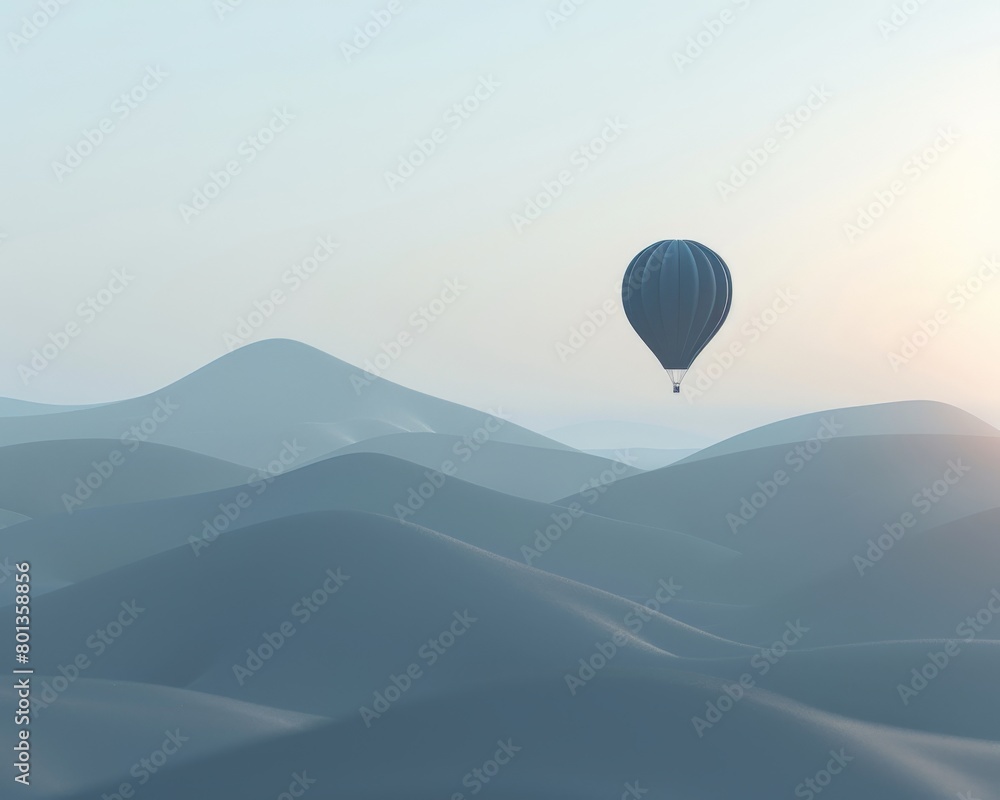 A minimalist line art illustration of a hot air balloon floating in the sky, the background a blurred landscape of rolling hills A minimalist line art illustration of a hot air balloon floating in the sky, the background a blurred landscape of rolling hills